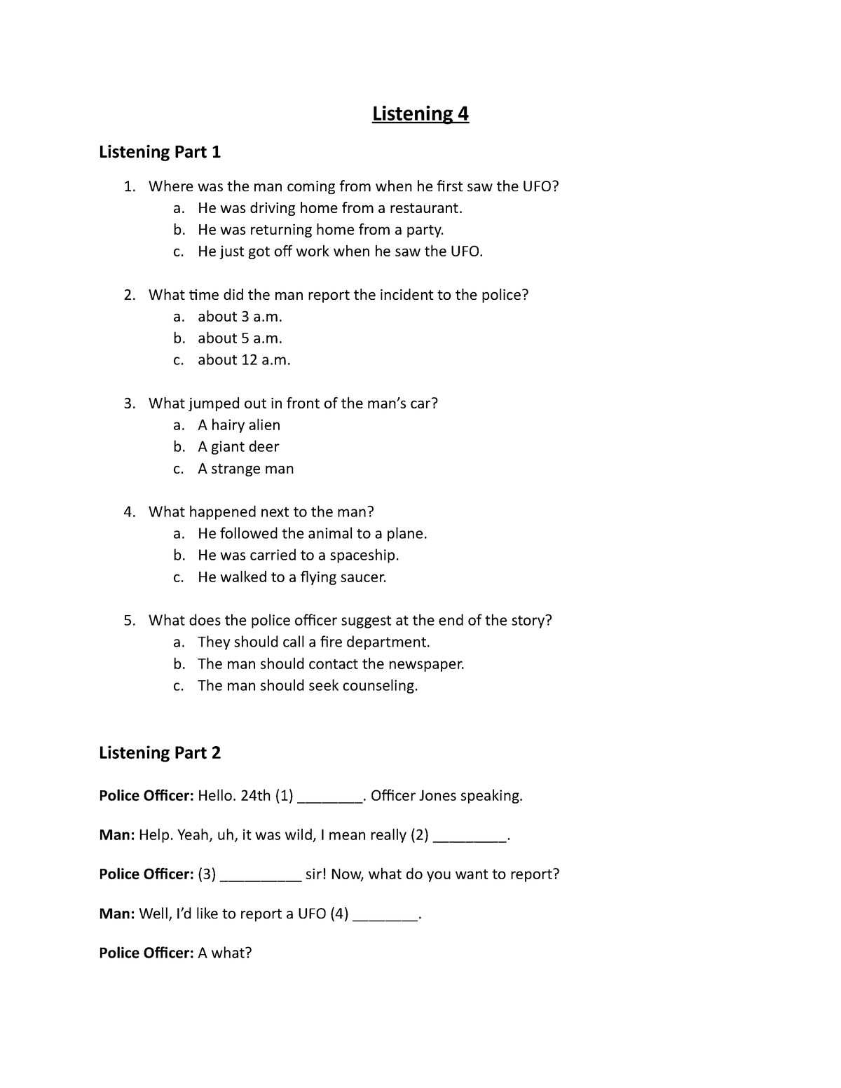 Listening 4 (Intermediate) - Listening 4 Listening Part 1 Where Was The ...