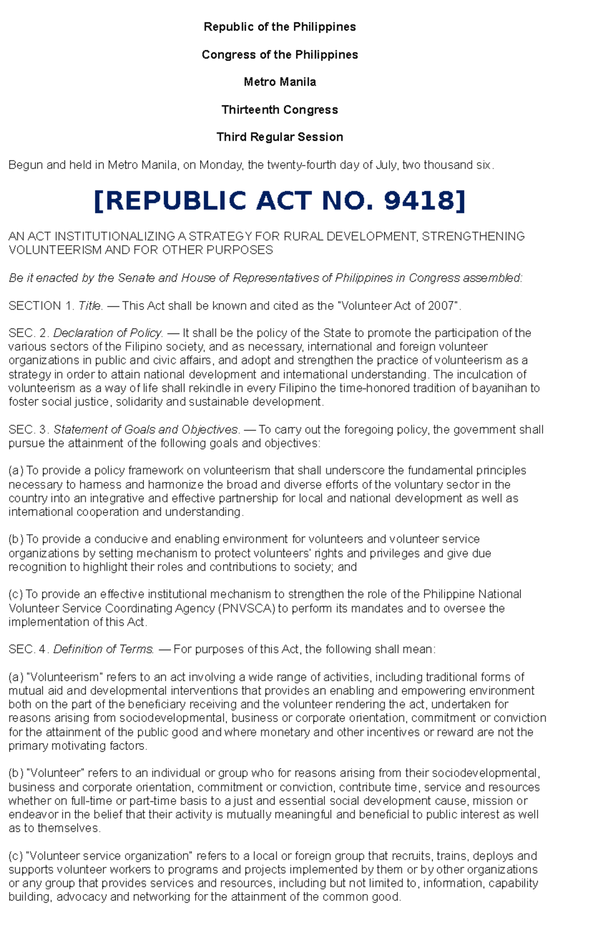 Republic-ACT-NO - rotc - Republic of the Philippines Congress of the ...