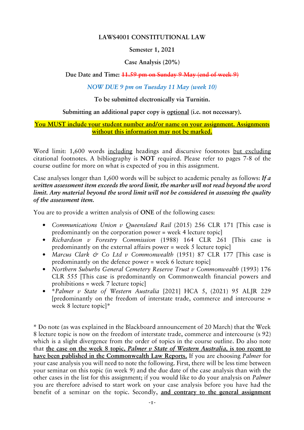 2021 LAWS4001 Case Analysis Assignment Breakdown LAWS4001 