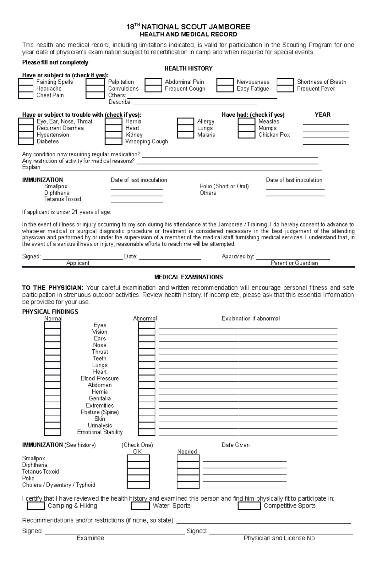 Health and Medical Certificate - 18 TH NATIONAL SCOUT JAMBOREE HEALTH ...