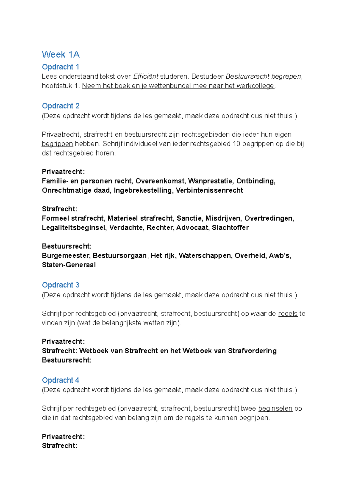 Werkcolleges; Bestuursrecht - Week 1A Opdracht 1 Lees Onderstaand Tekst ...