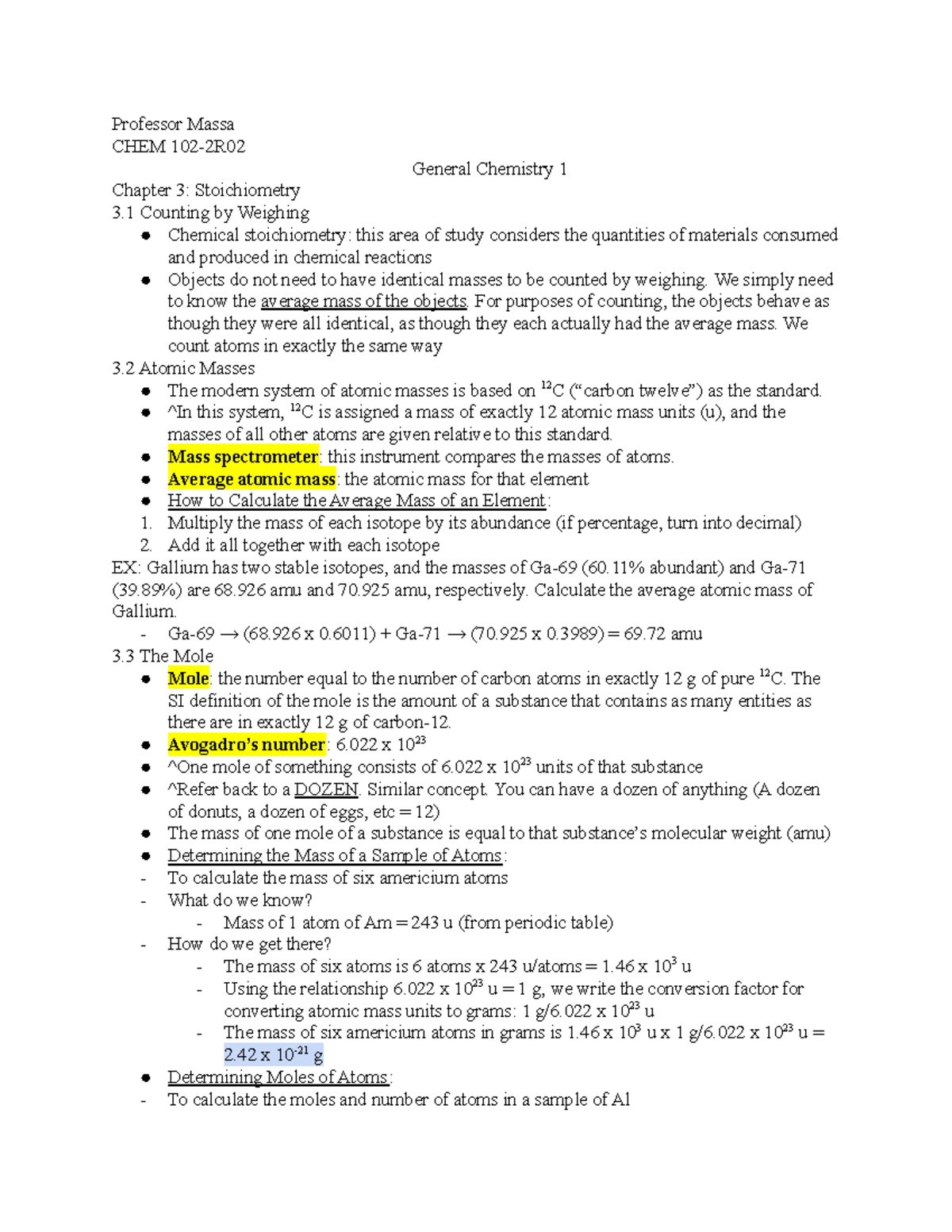 Chem 102 02 Chapter 3 Professor Massa Chem 102 2r General Chemistry 1