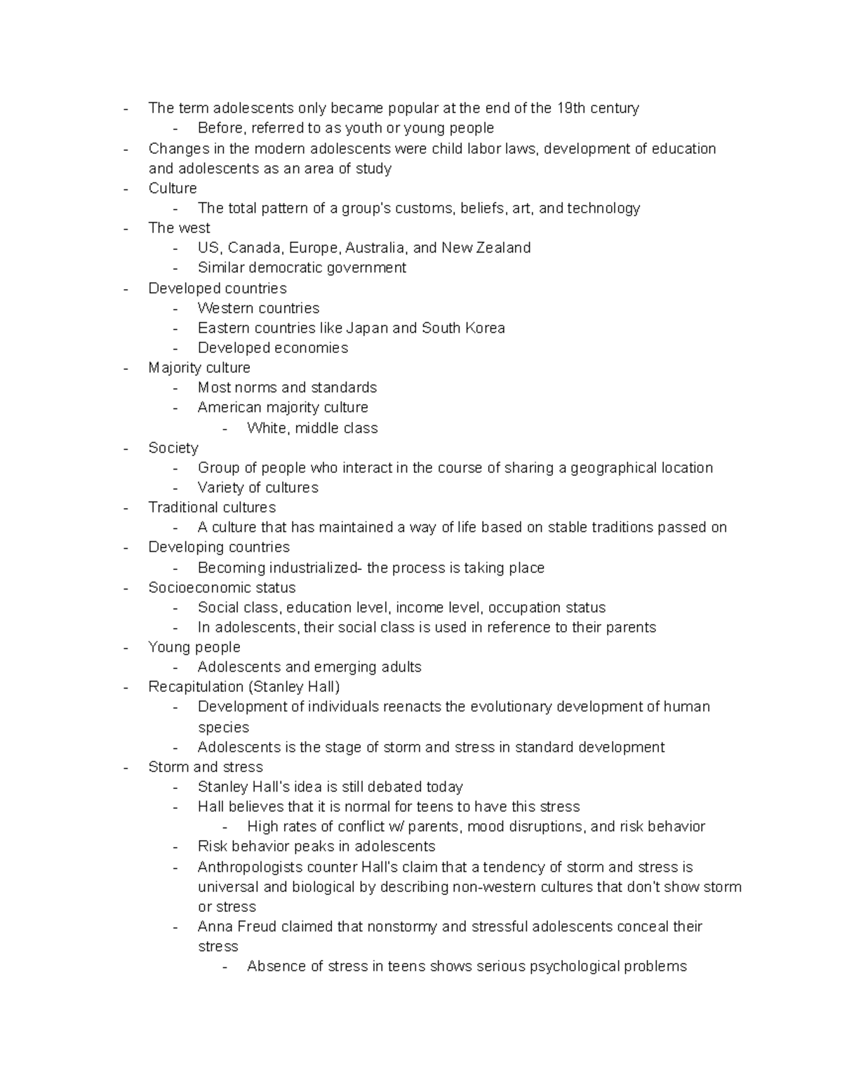 Chapter 1 textbook notes - The term adolescents only became popular at ...