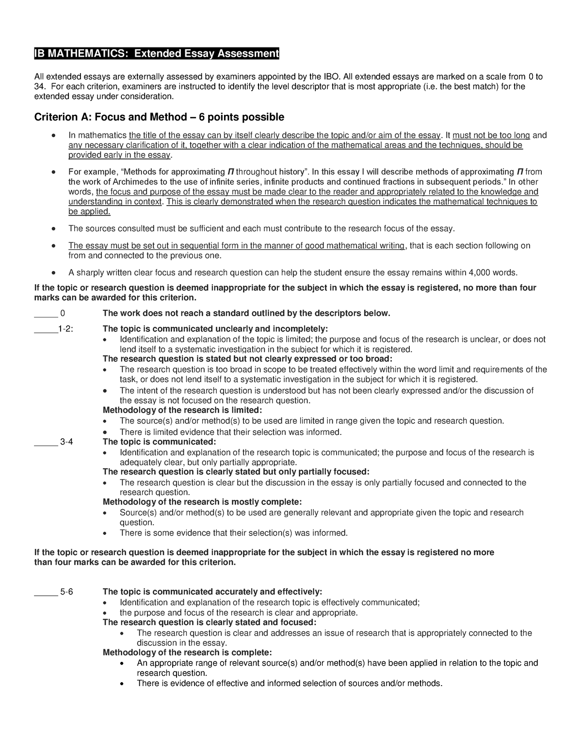 ib extended essay topics mathematics