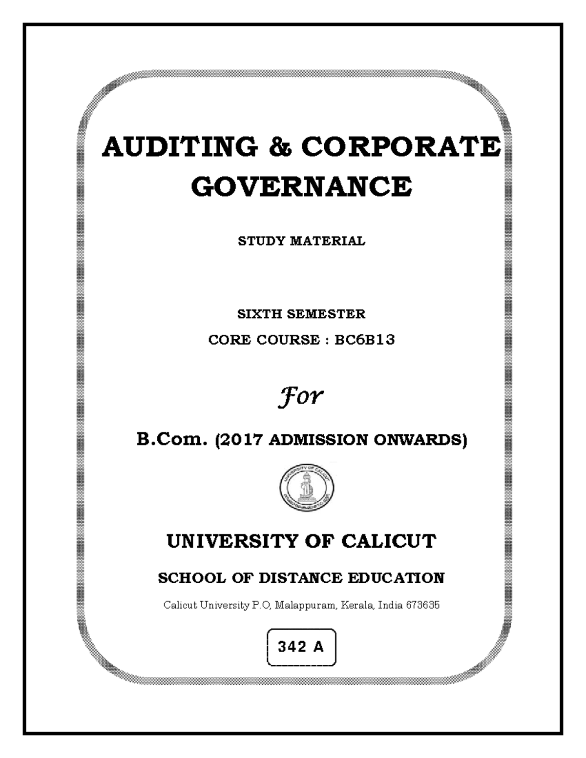 Auditing And Corporate Governance Final - AUDITING & CORPORATE ...