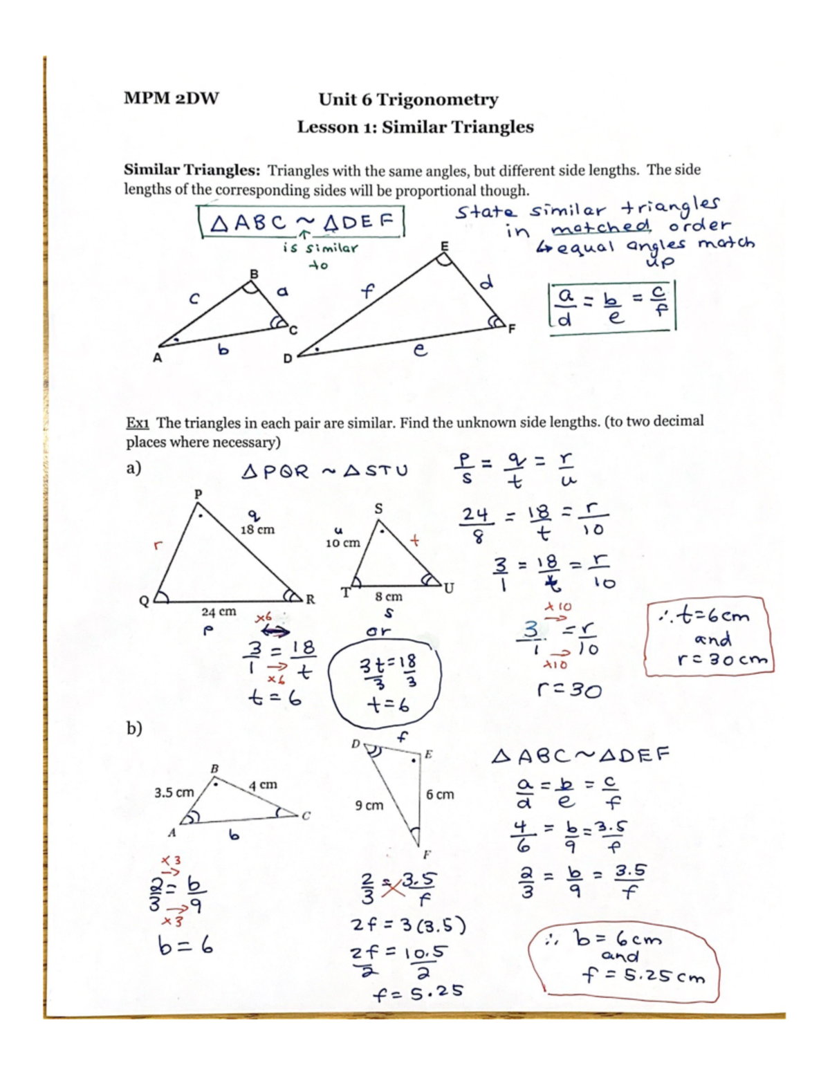 Lesson 1 Similar Triangles Notes 2021 - Studocu