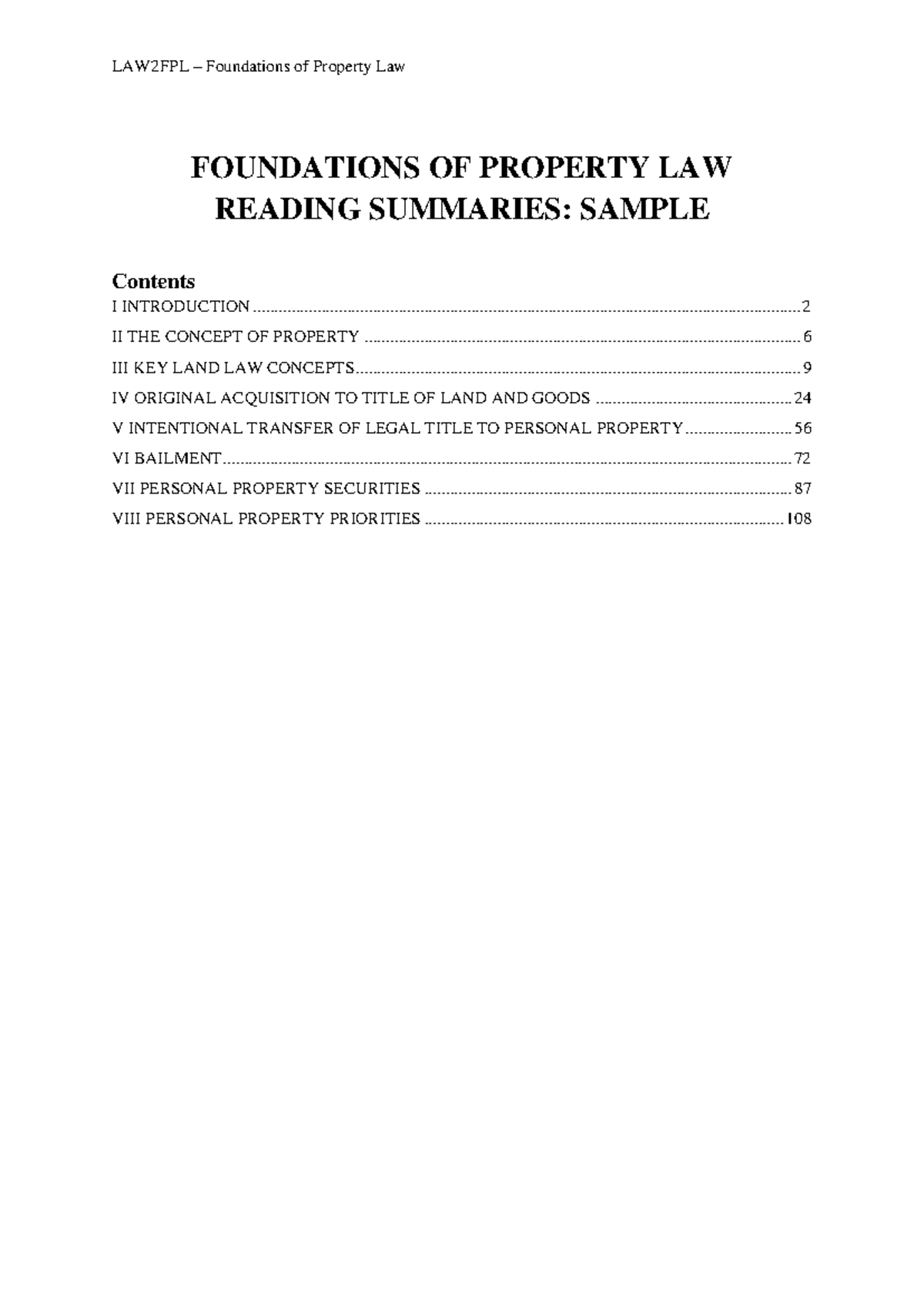 Bailment summary notes - FOUNDATIONS OF PROPERTY LAW READING SUMMARIES ...