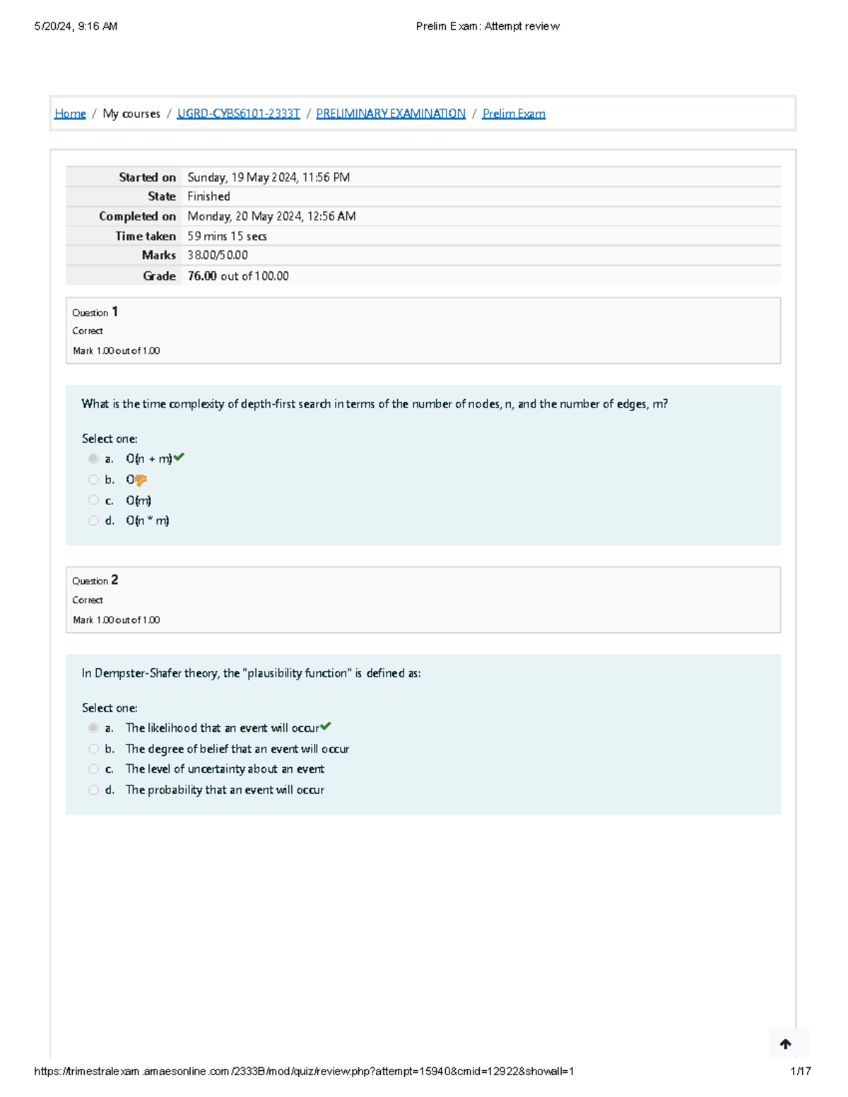 UGRD-CYBS6101 Artificial Intelligence Fundamentals Exam - Home / My ...