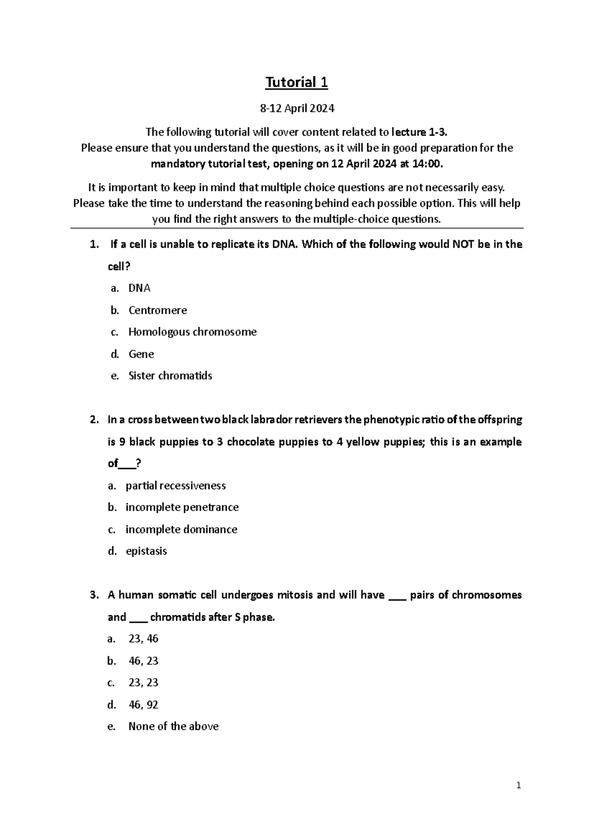 Tutorial 1 2024 - pass papers - Tutorial 1 8-12 April 2024 The ...