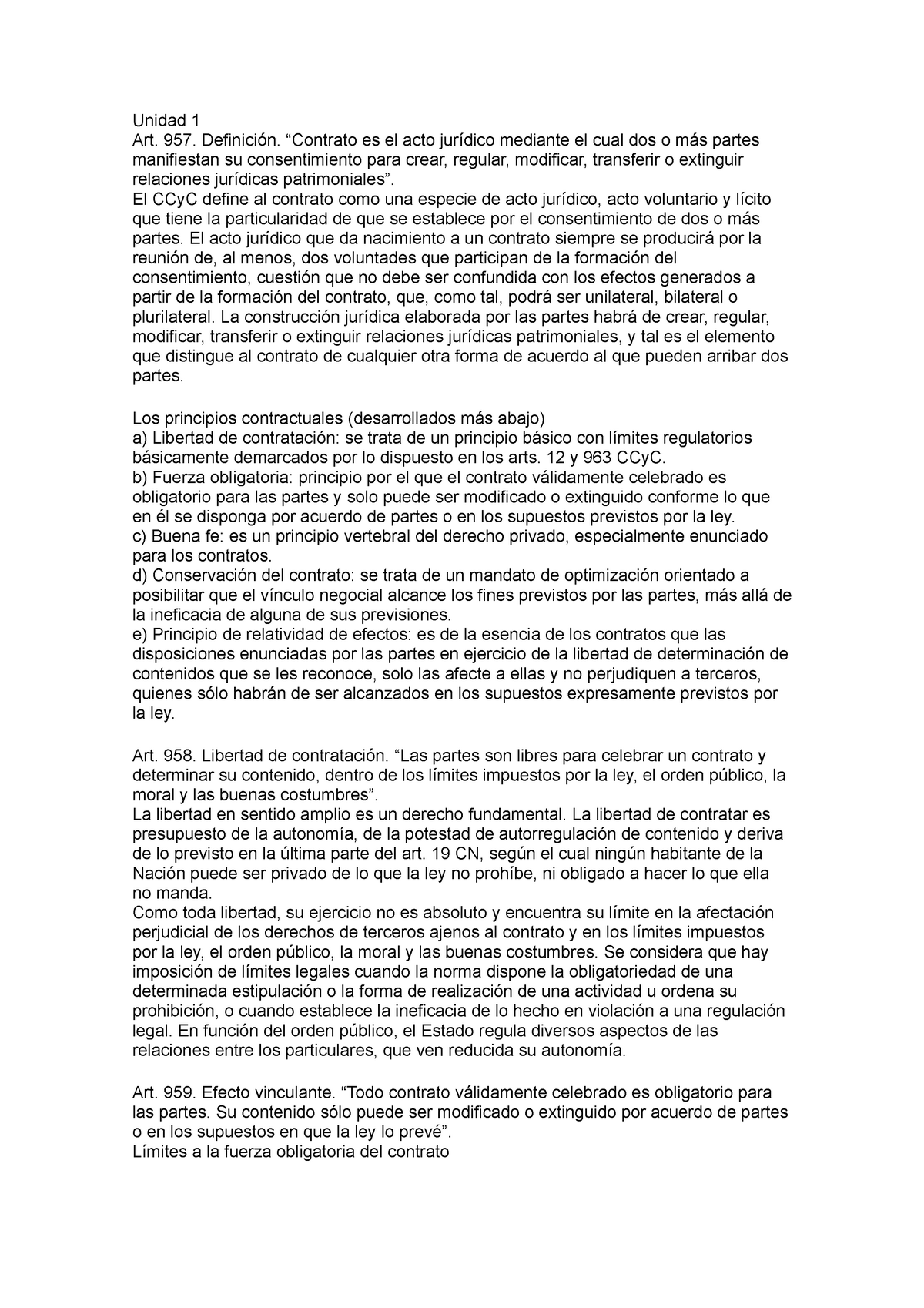 Primer Parcial Contratos Unidad 1 Art 957 Definición “contrato Es El Acto Jurídico Mediante 7536