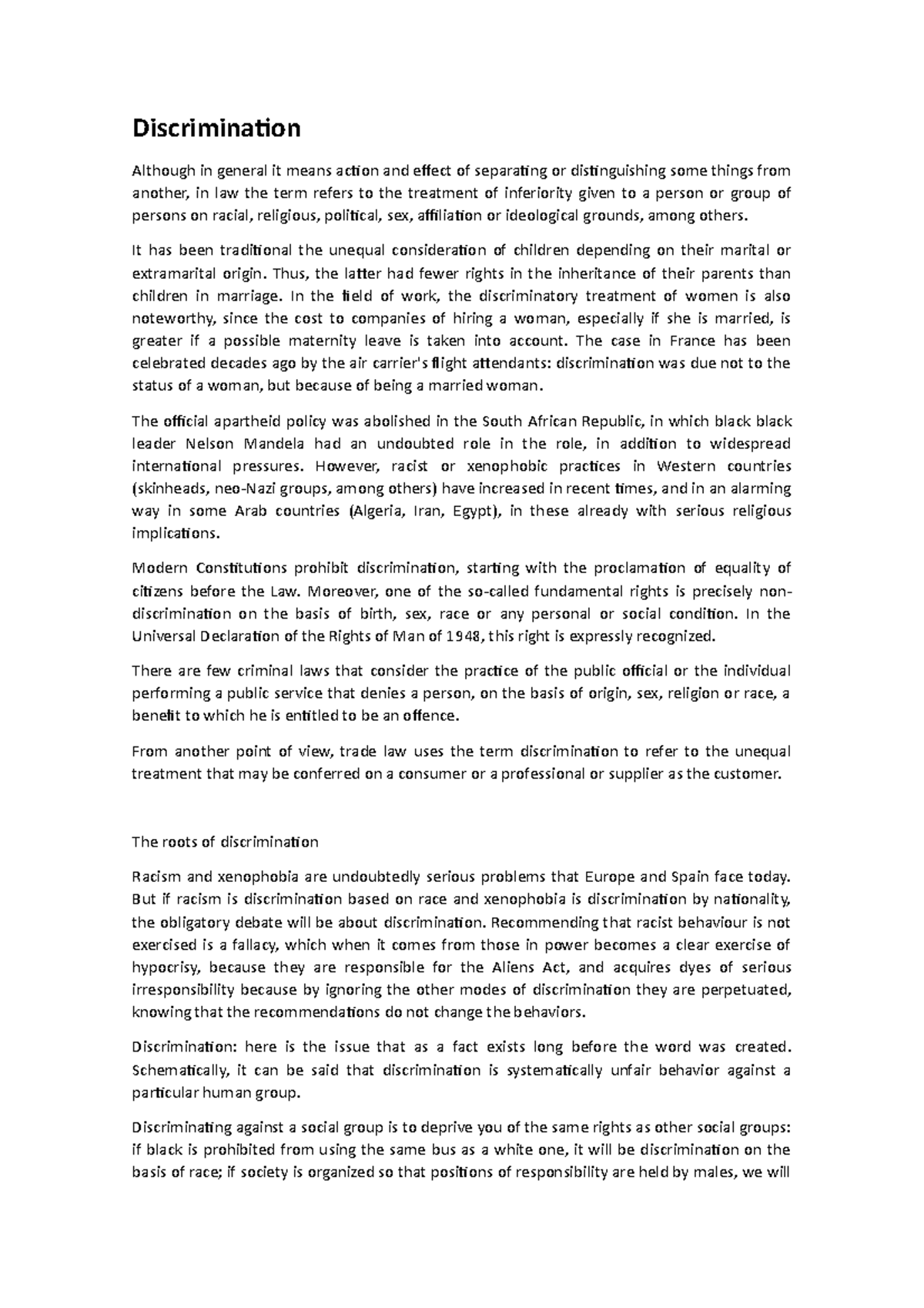 Discrimination - Lecture notes 5 - Discrimination Although in general ...