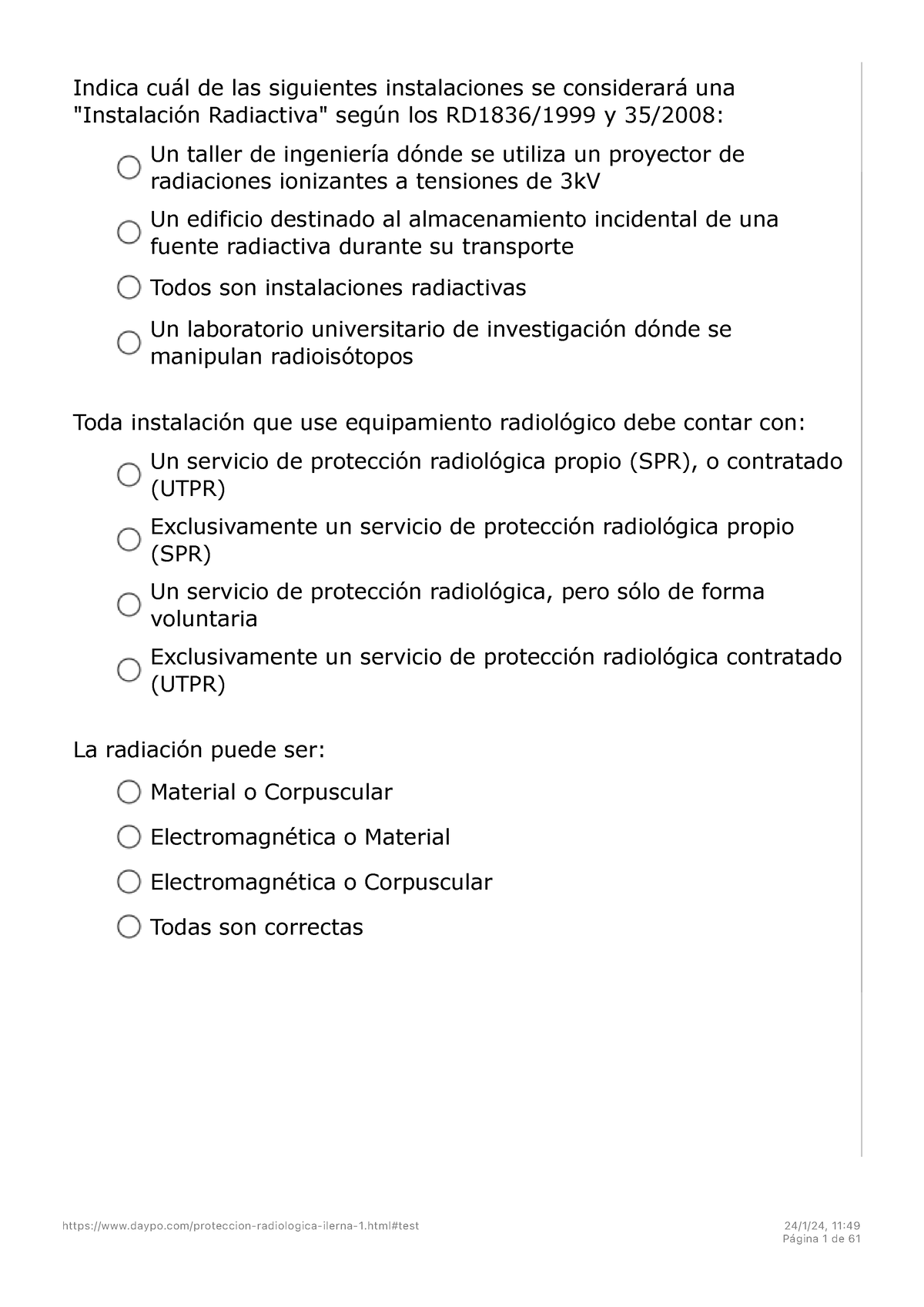 Test Protección Radiológica Ilerna 1 - Protección Radiológica ILERNA ...