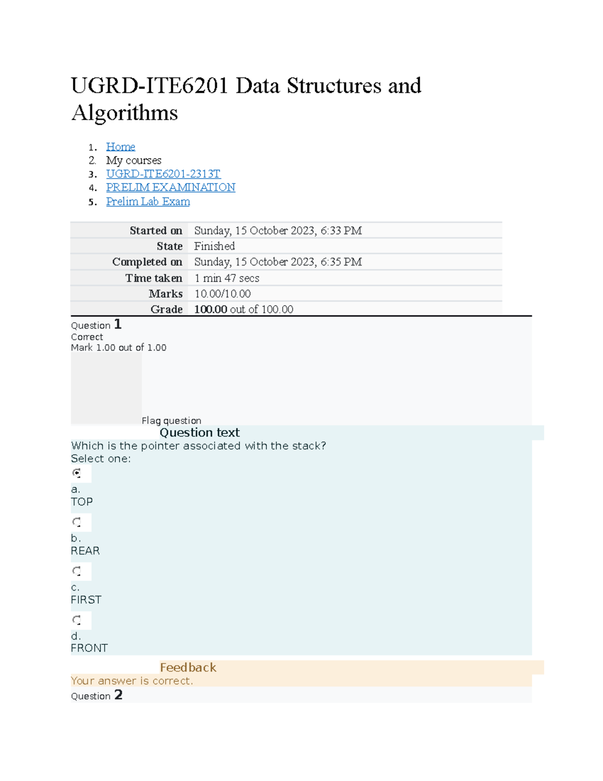 Data Structures And Algorithms Lab Prelim Answers - UGRD-ITE6201 Data ...