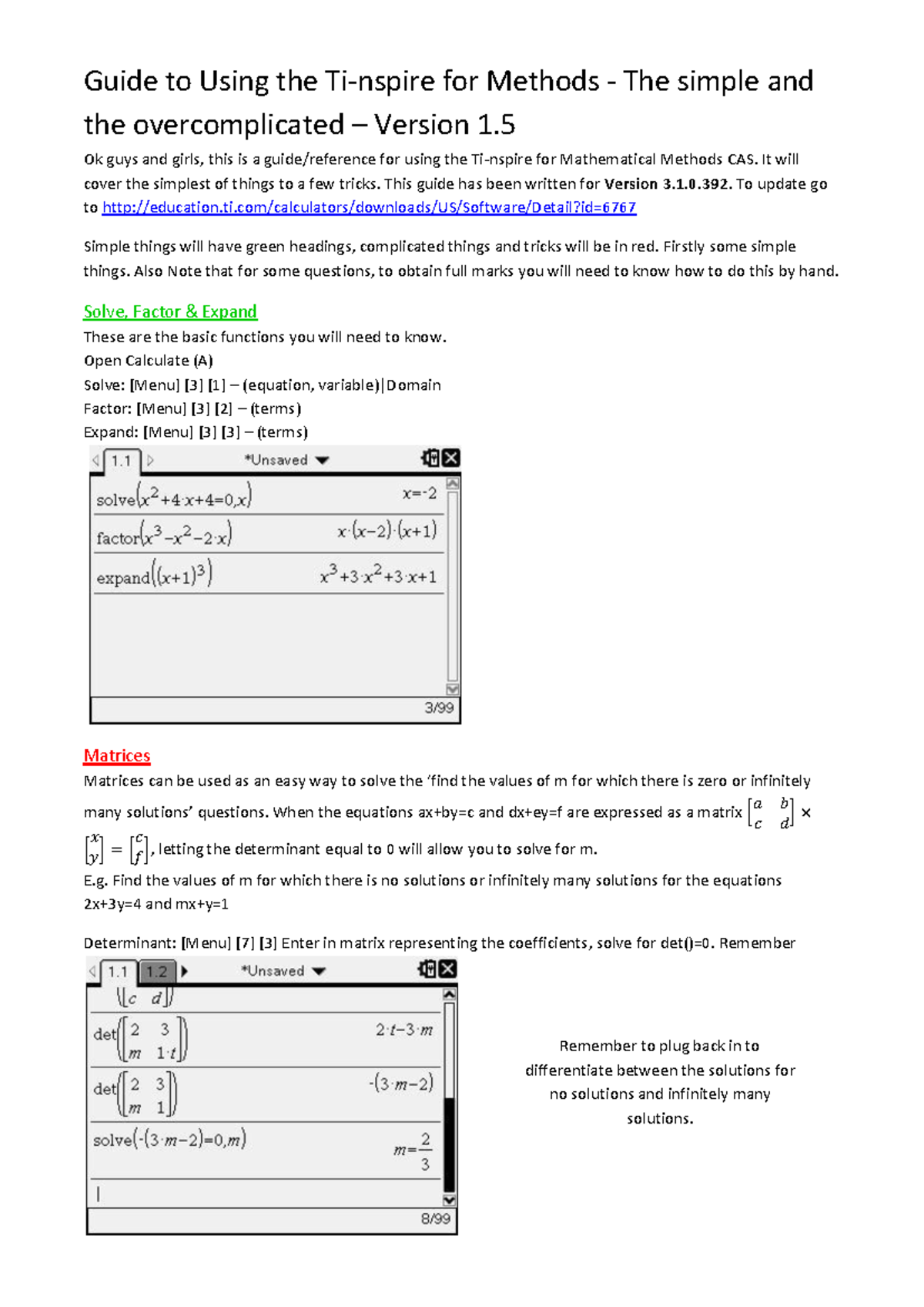 Using Ti-inspire Methods - Guide to Using the Ti-nspire for Methods ...