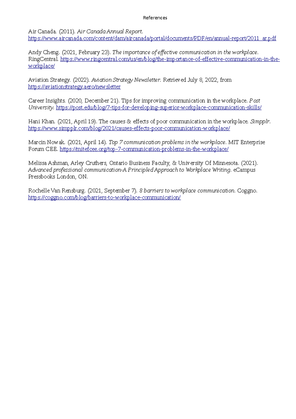 Bibliography - References - References Air Canada. (2011). Air Canada ...