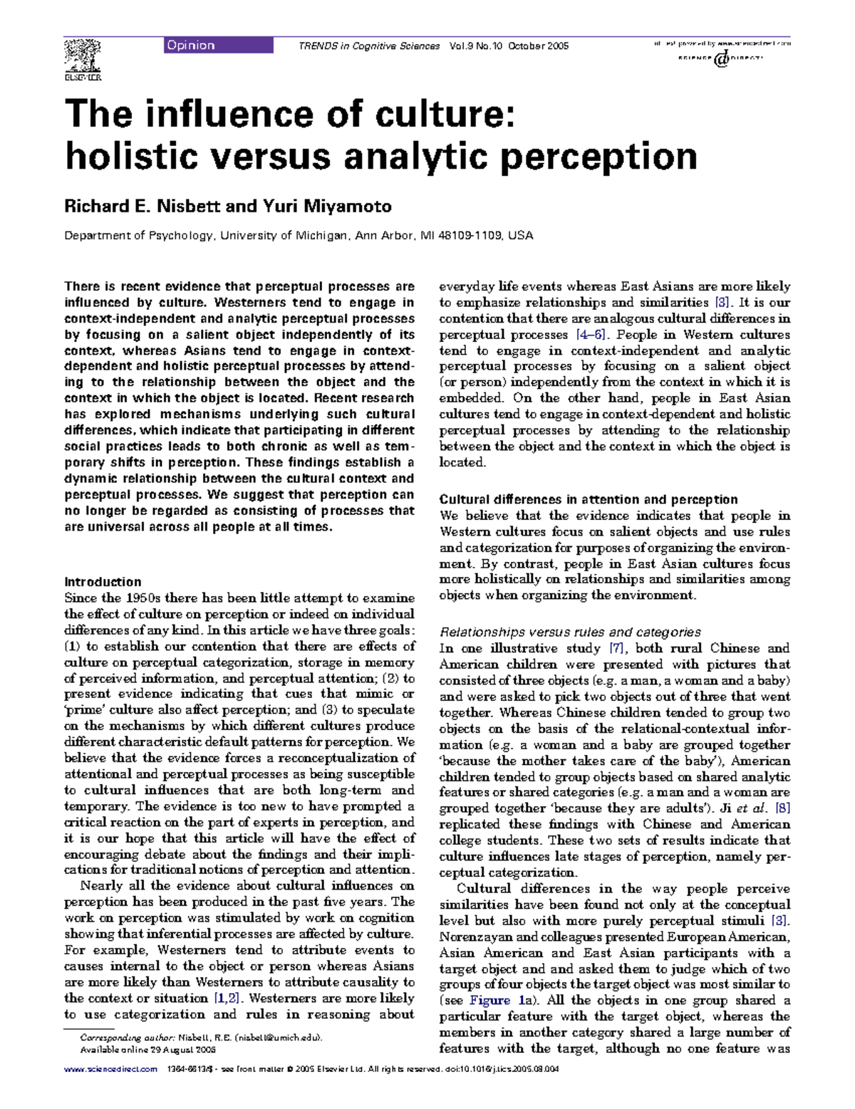 PSY220 mid term research paper - The influence of culture: holistic ...