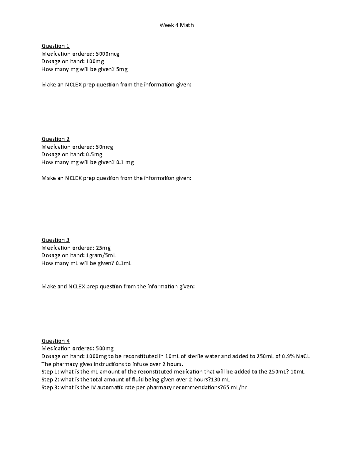 Week 4 Math practice questions - DHYG 120 - Ivy Tech - Studocu