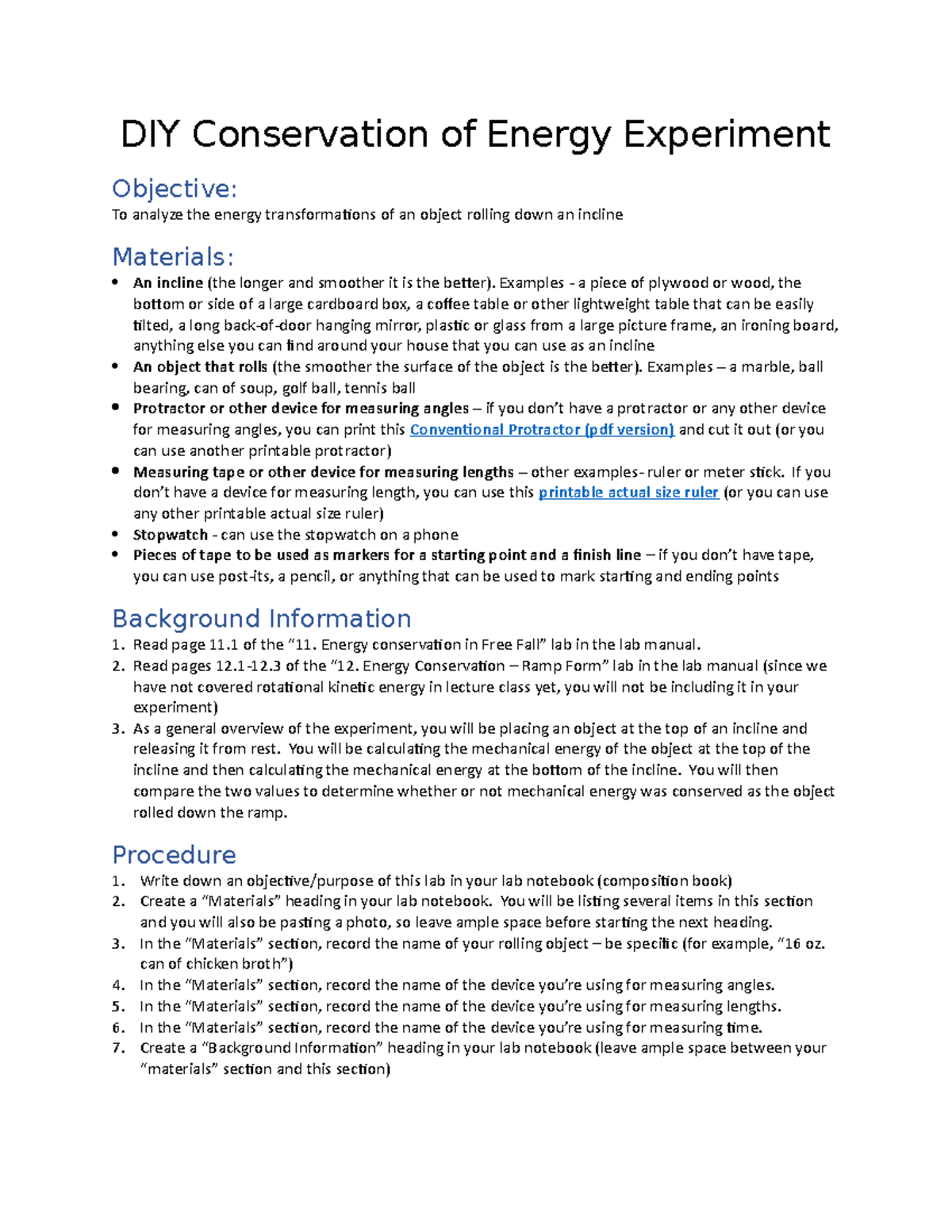 conservation of energy experiment at home