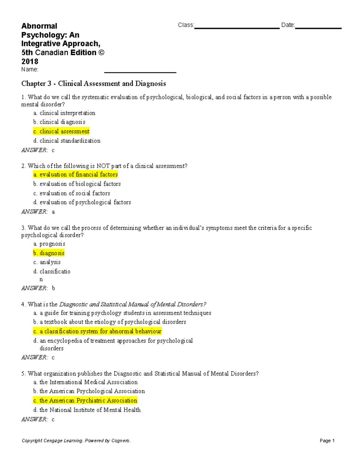 Chapter 3 Clinical Assessment and Diagnosis - Abnormal Psychology: An ...