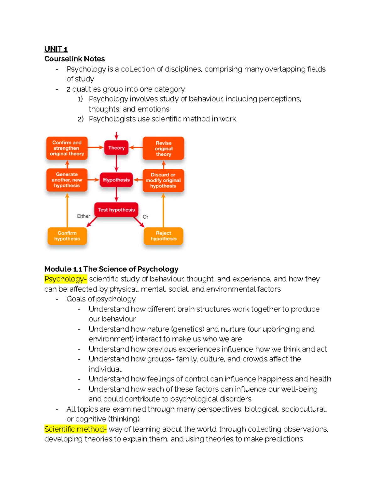 PSYC 1000 Notes - Psyc 1000 - UNIT 1 Courselink Notes - Psychology Is A ...