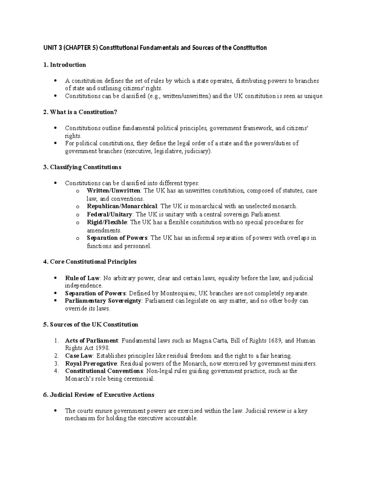 UNIT 3-Chapter 5 Summary - UNIT 3 (CHAPTER 5) Constitutional ...