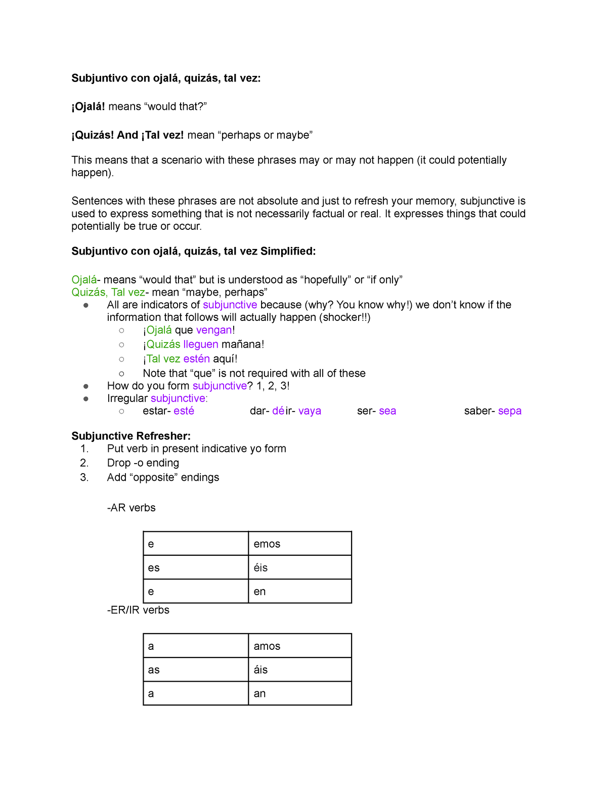 Spanish III Subjunctive with Ojalá - Subjuntivo con ojalá, quizás, tal ...