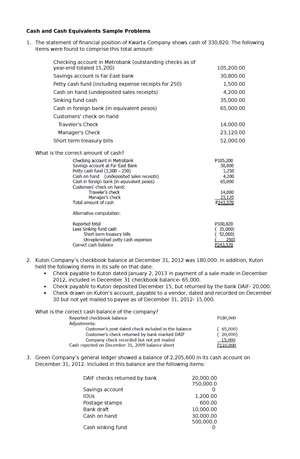 Cash And Cash Equivalents Sample Problem Accountancy Acc311 Addu Studocu