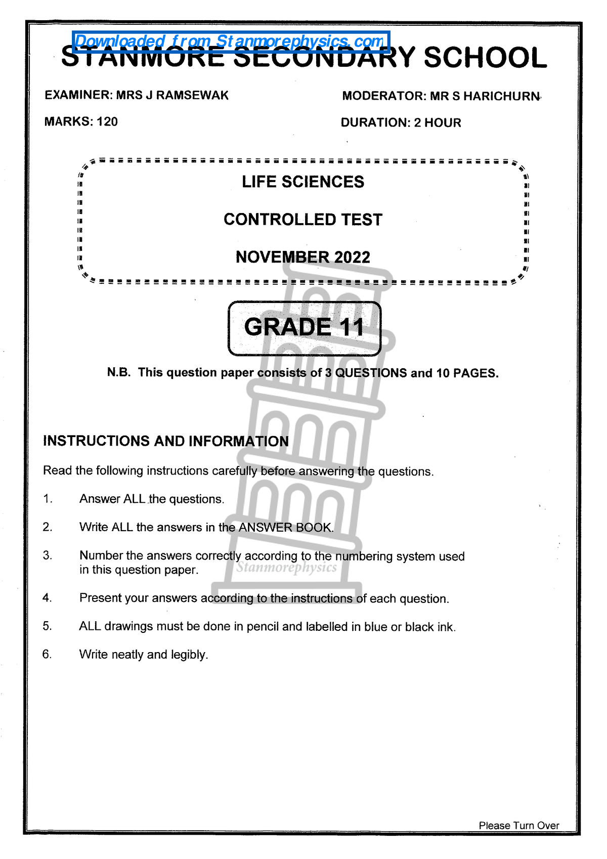 life science grade 11 assignment september 2017 memorandum