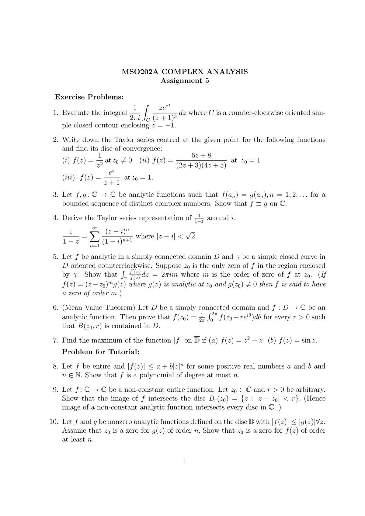 Assignment 5 Complex Analysis Mso2a Studocu