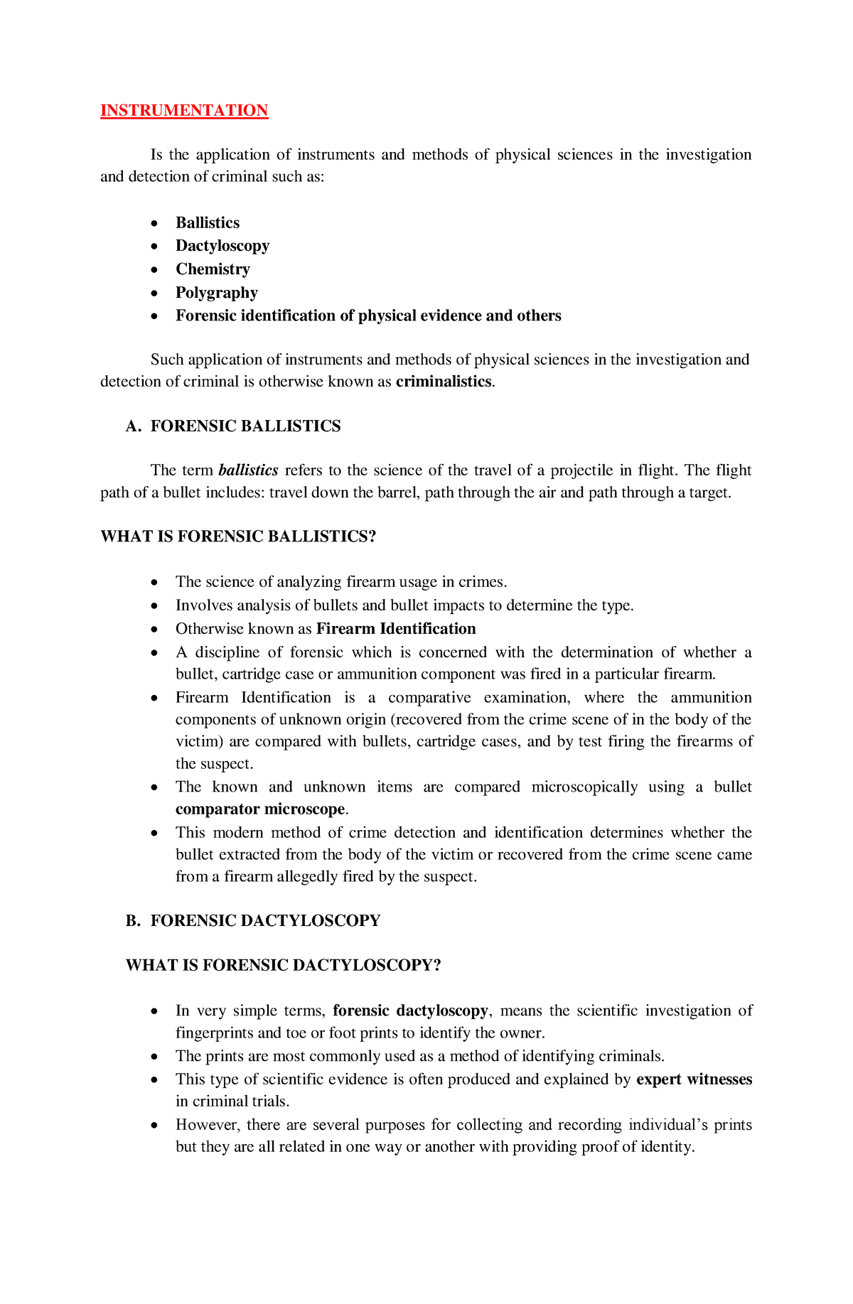 Handout - INSTRUMENTATION Is the application of instruments and methods ...