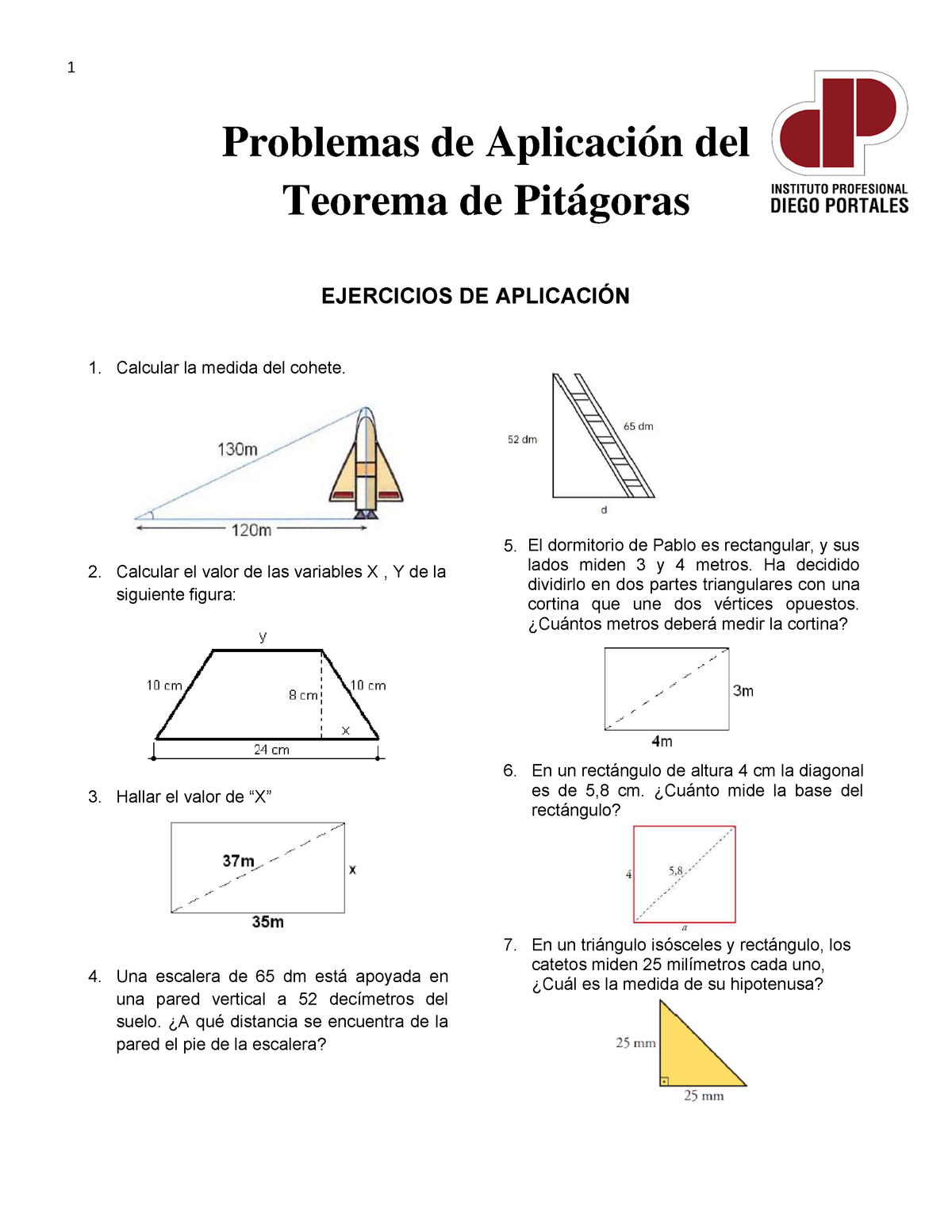 Problemas De Aplicación Del Teorema De Pitágoras Ejercicios De