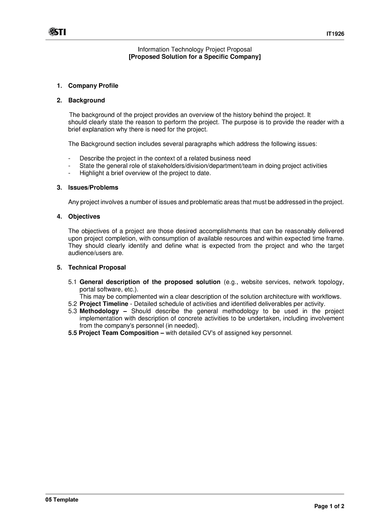 05 Template - Proposal - It 05 Template Page 1 Of 2 Information 