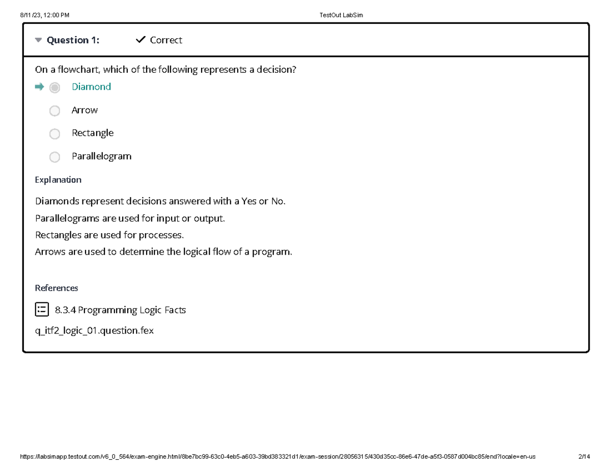 8 3 18 Testout QUIZ - Quiz - Question 1: Correct On A Flowchart, Which ...