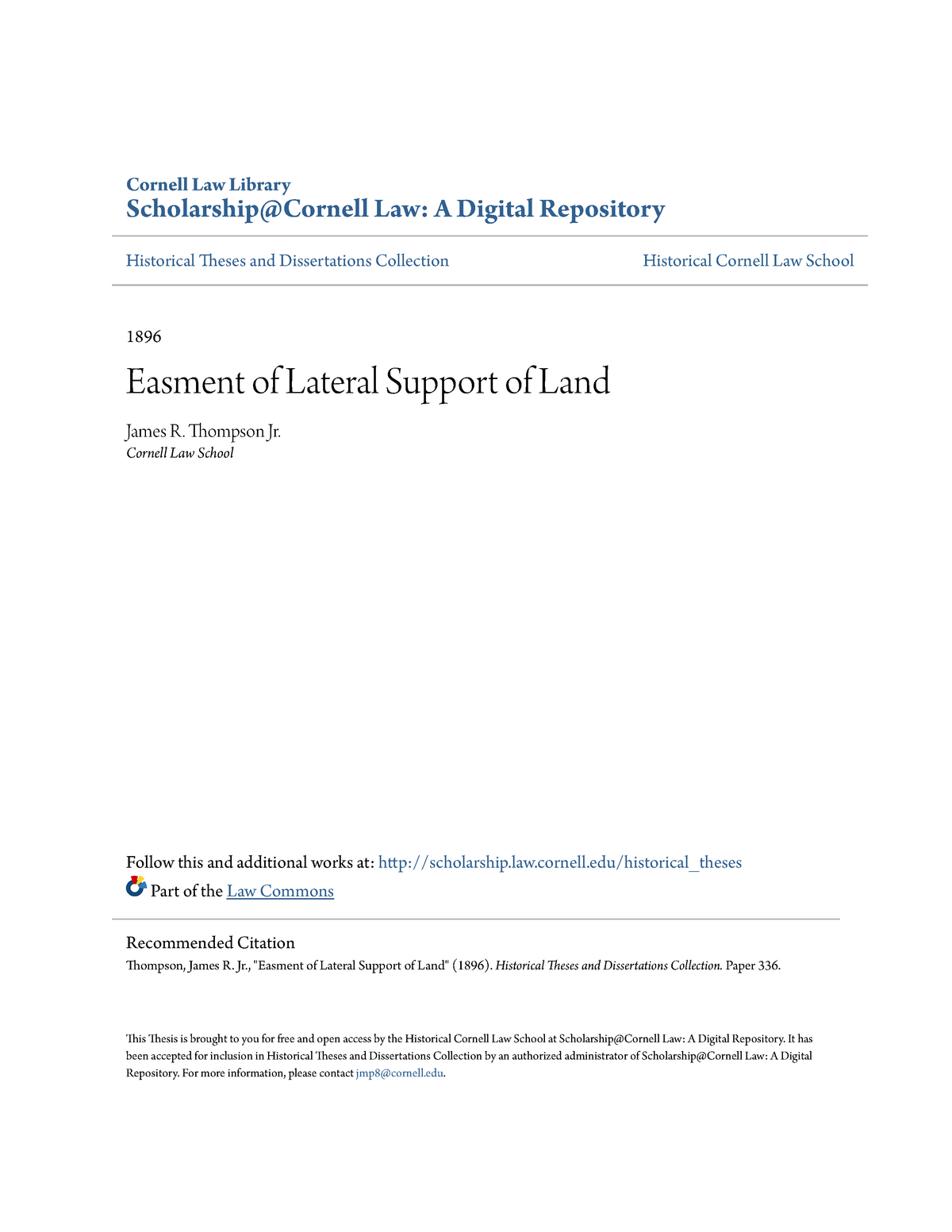 Easement Of Lateral Support Of Land Cornell Law Library Scholarship Cornell Law A Digital Studocu