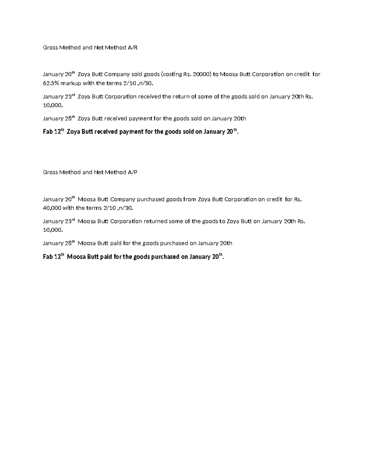 Gross Method and Net Method - 20000) to Moosa Butt Corporation on ...