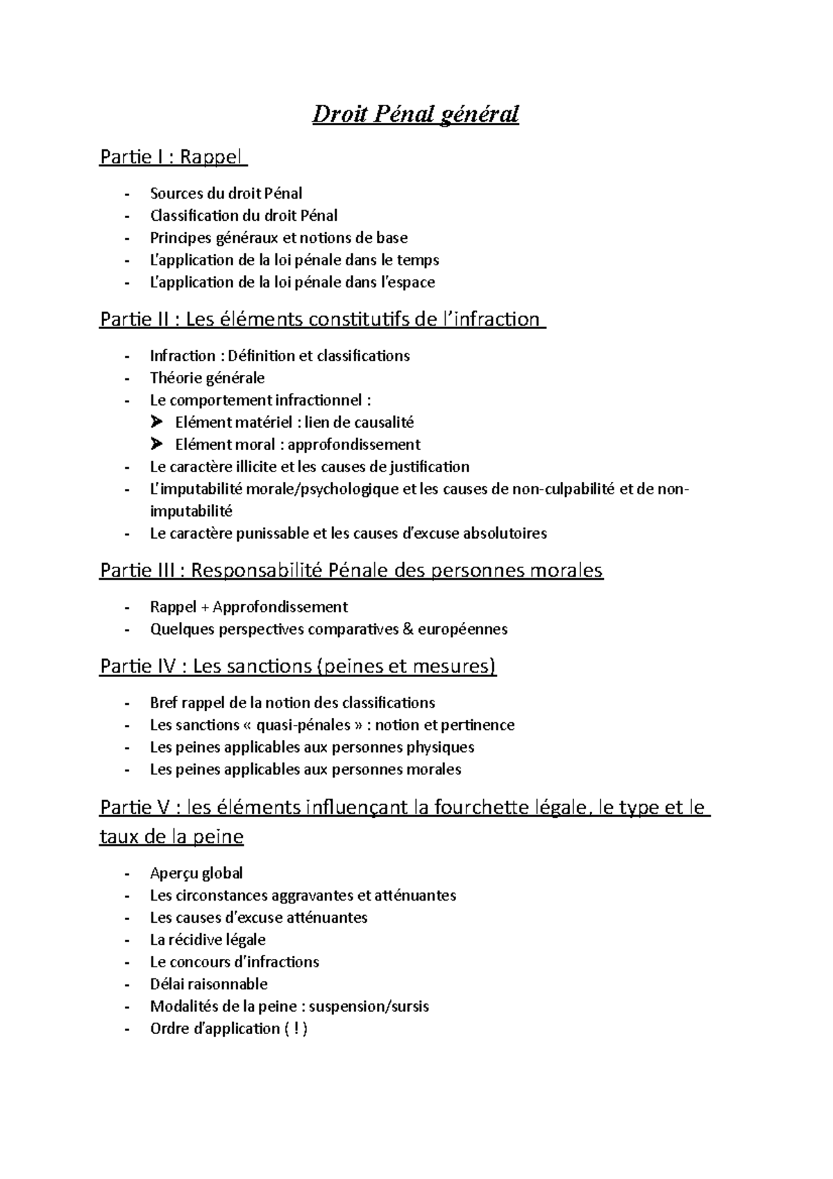 Droit Pénal général - Droit Pénal général Partie I : Rappel Sources du ...