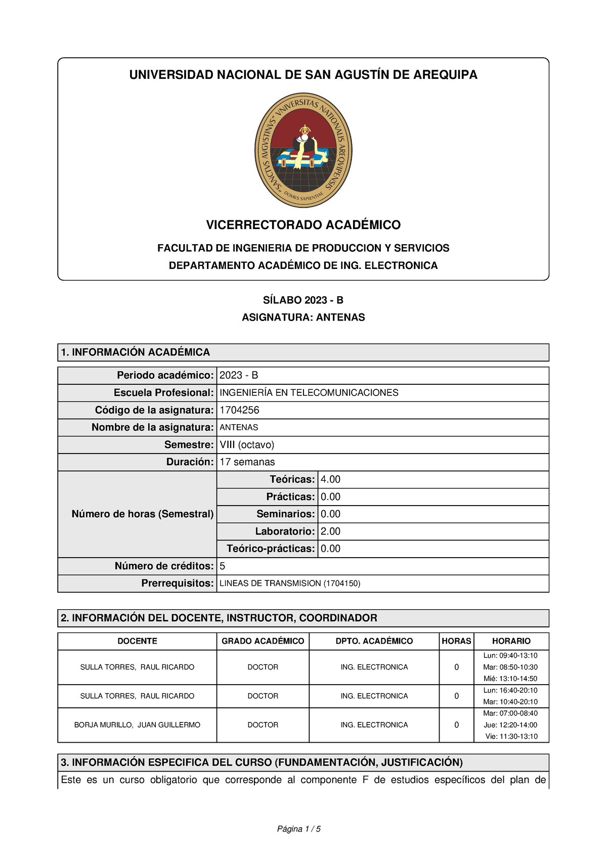 Silabo-452- Antenas (Año 2023-Ciclo B) - UNIVERSIDAD NACIONAL DE SAN ...