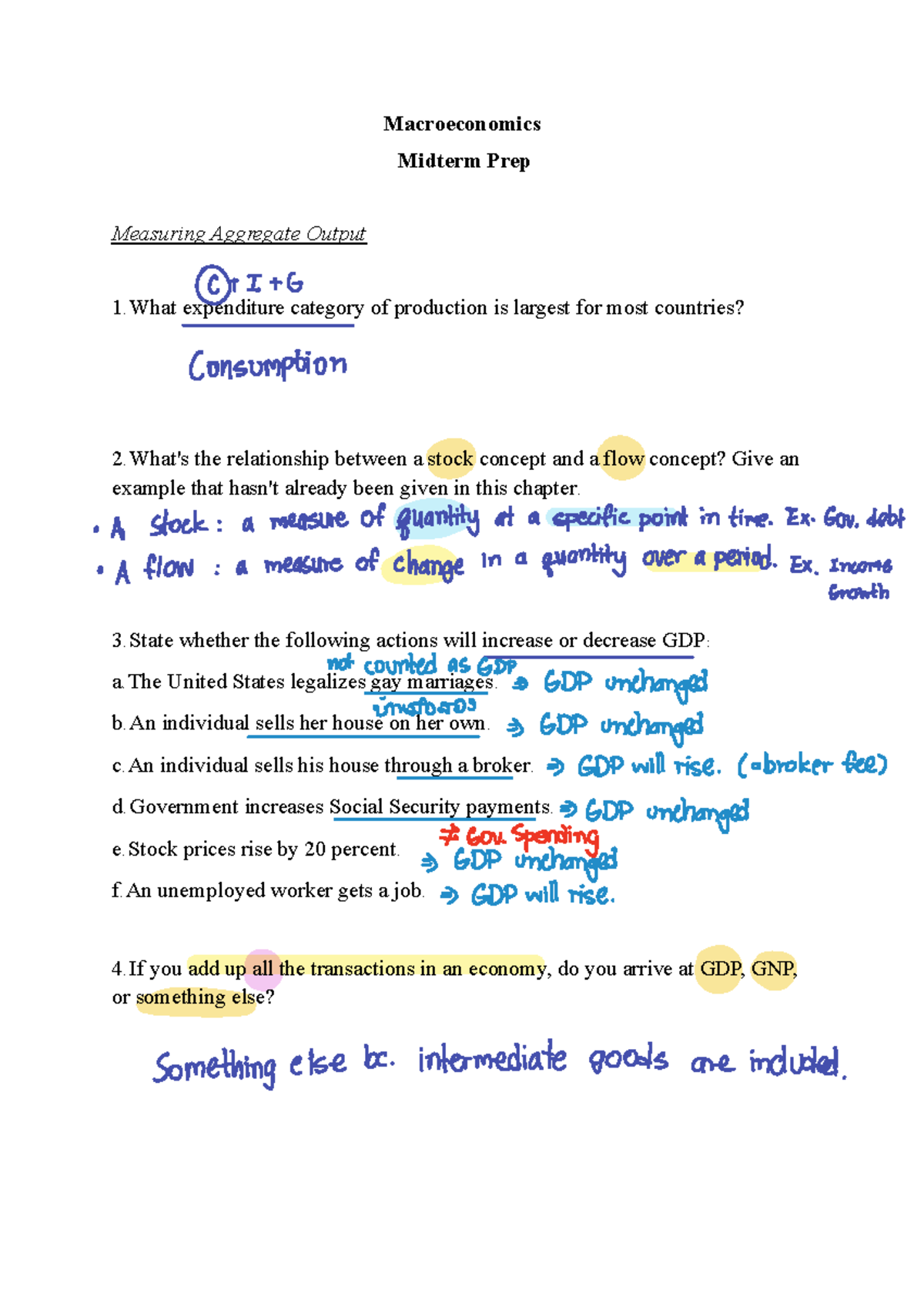 Measuring Aggregate Output Exercise - Macroeconomics Midterm Prep ...