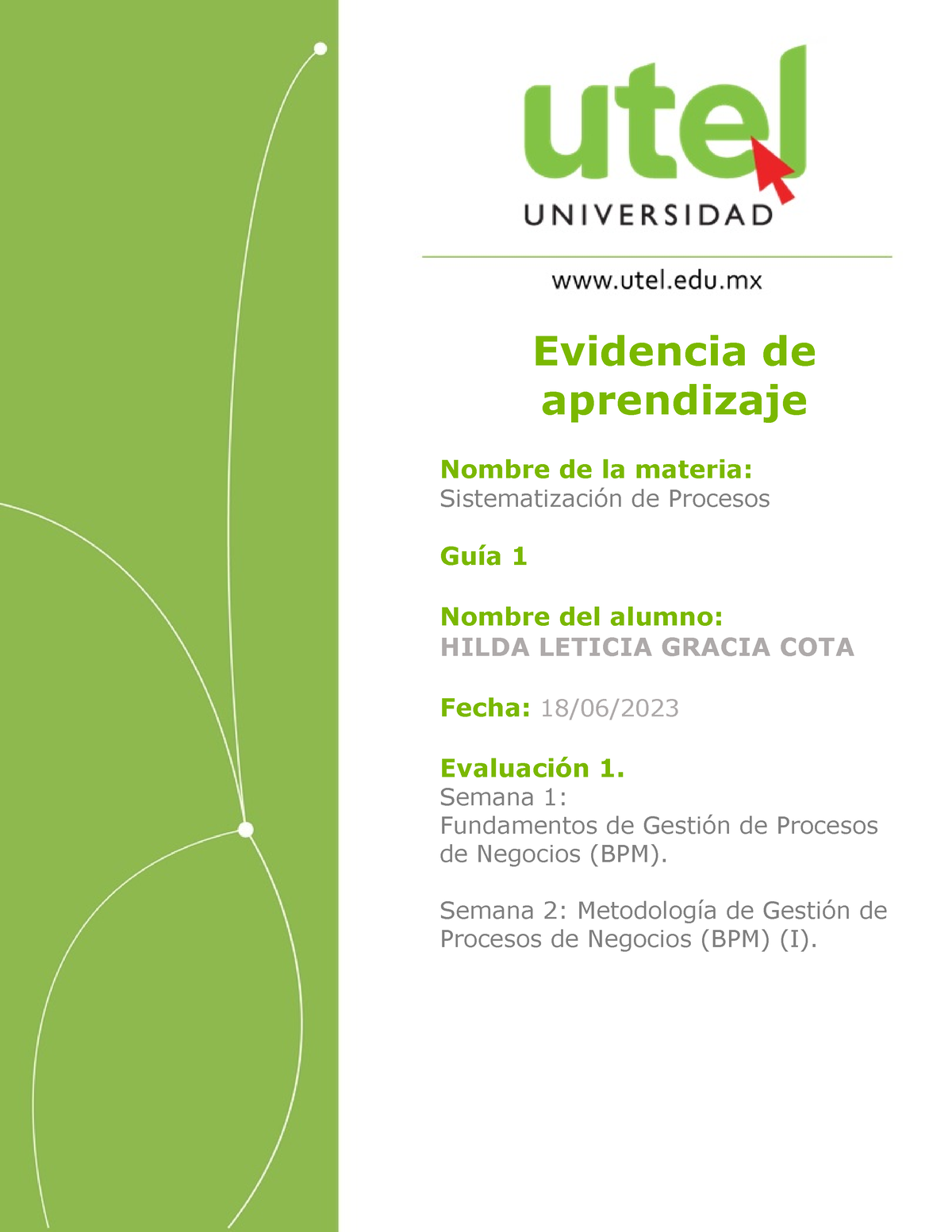 E.A. Semana 1 Y 2 - Evidencia De Aprendizaje Nombre De La Materia ...