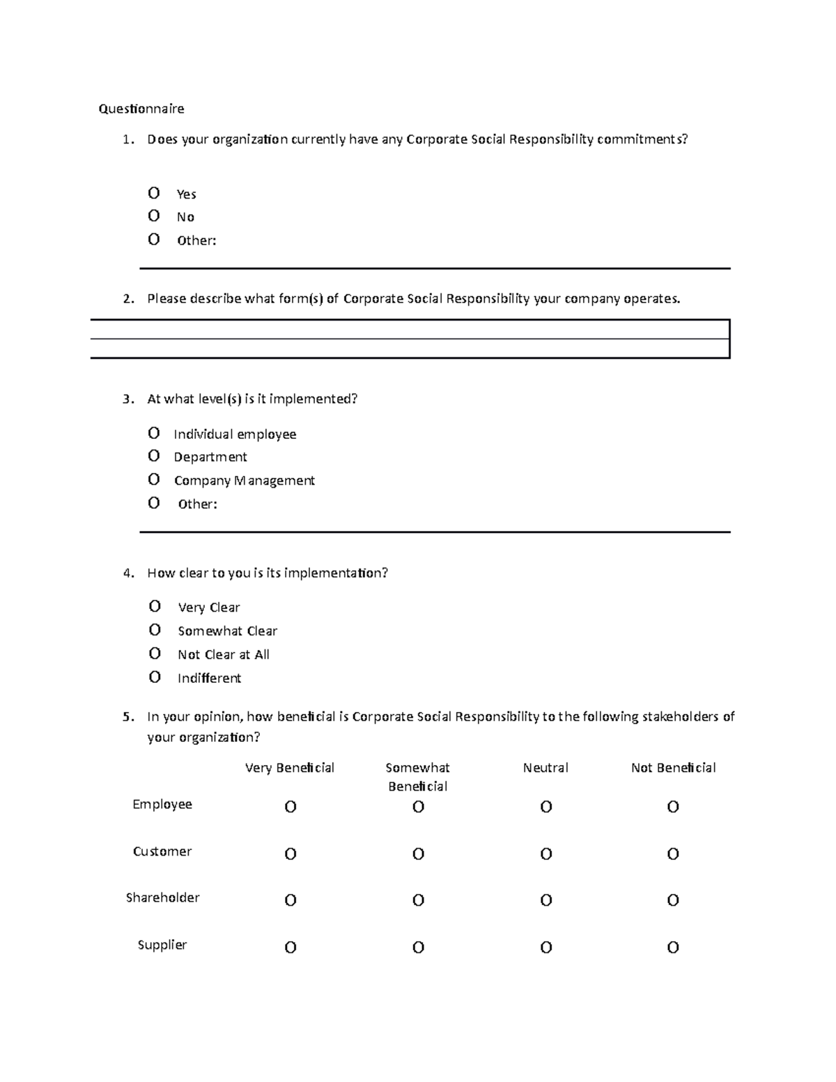 Questionnaire - You can check it for your business researches ...