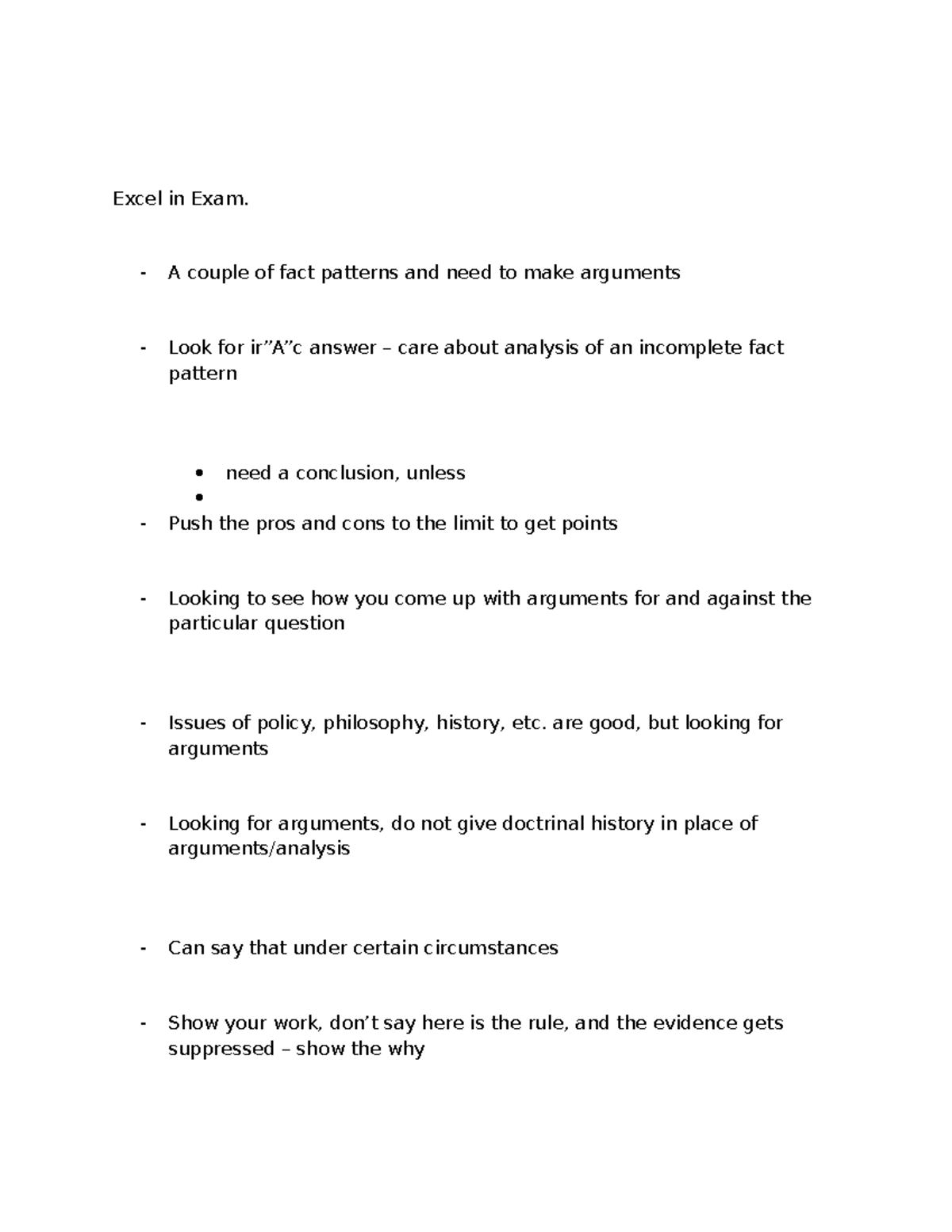 Exam - Exam docs - Excel in Exam. - A couple of fact patterns and need ...