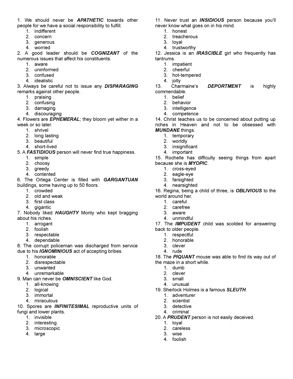 Common Vocabulary Words Used In Civil Service Exam