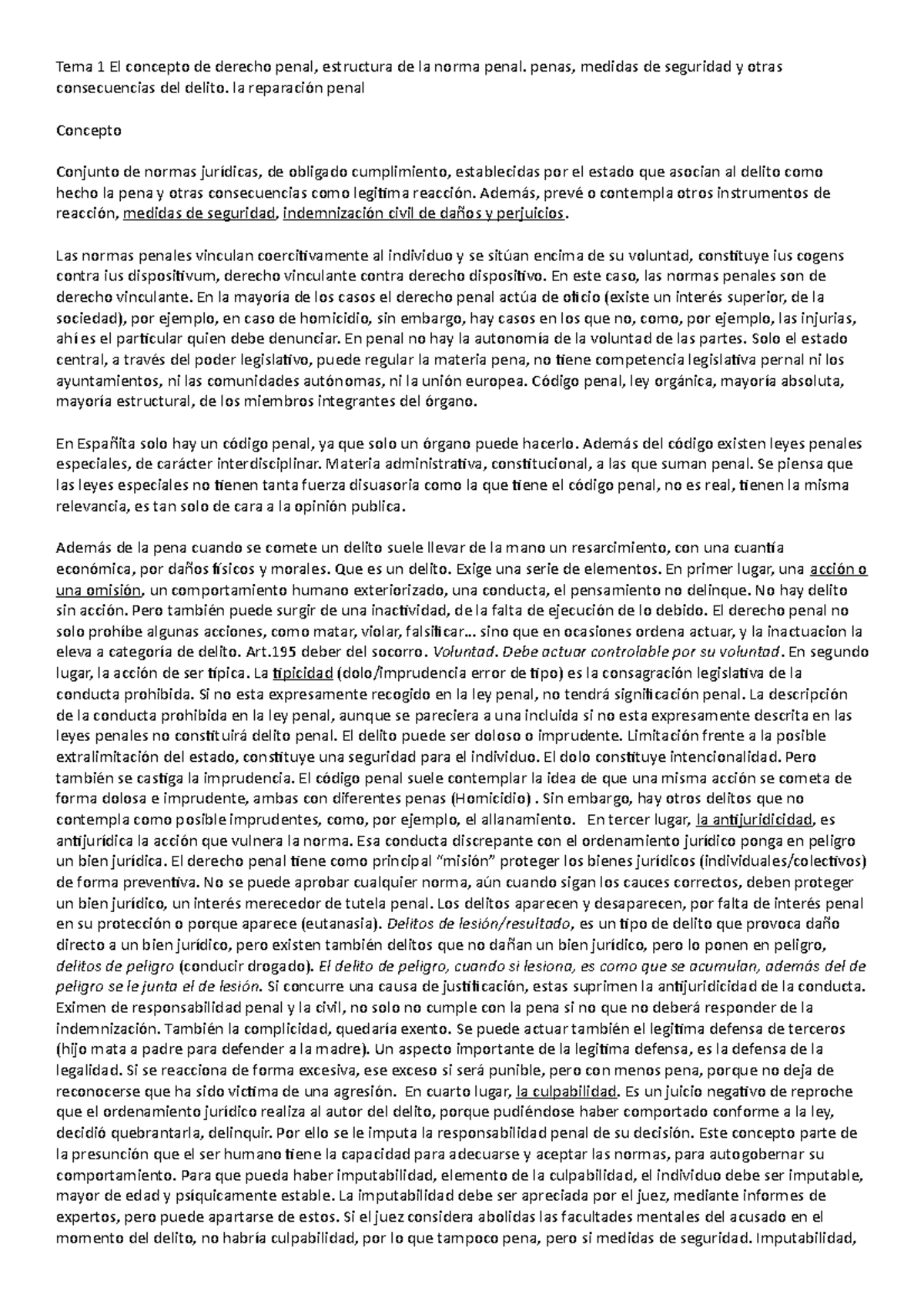 Tema 1 Penal - Teoría jurídica del delito - Tema 1 El concepto de ...