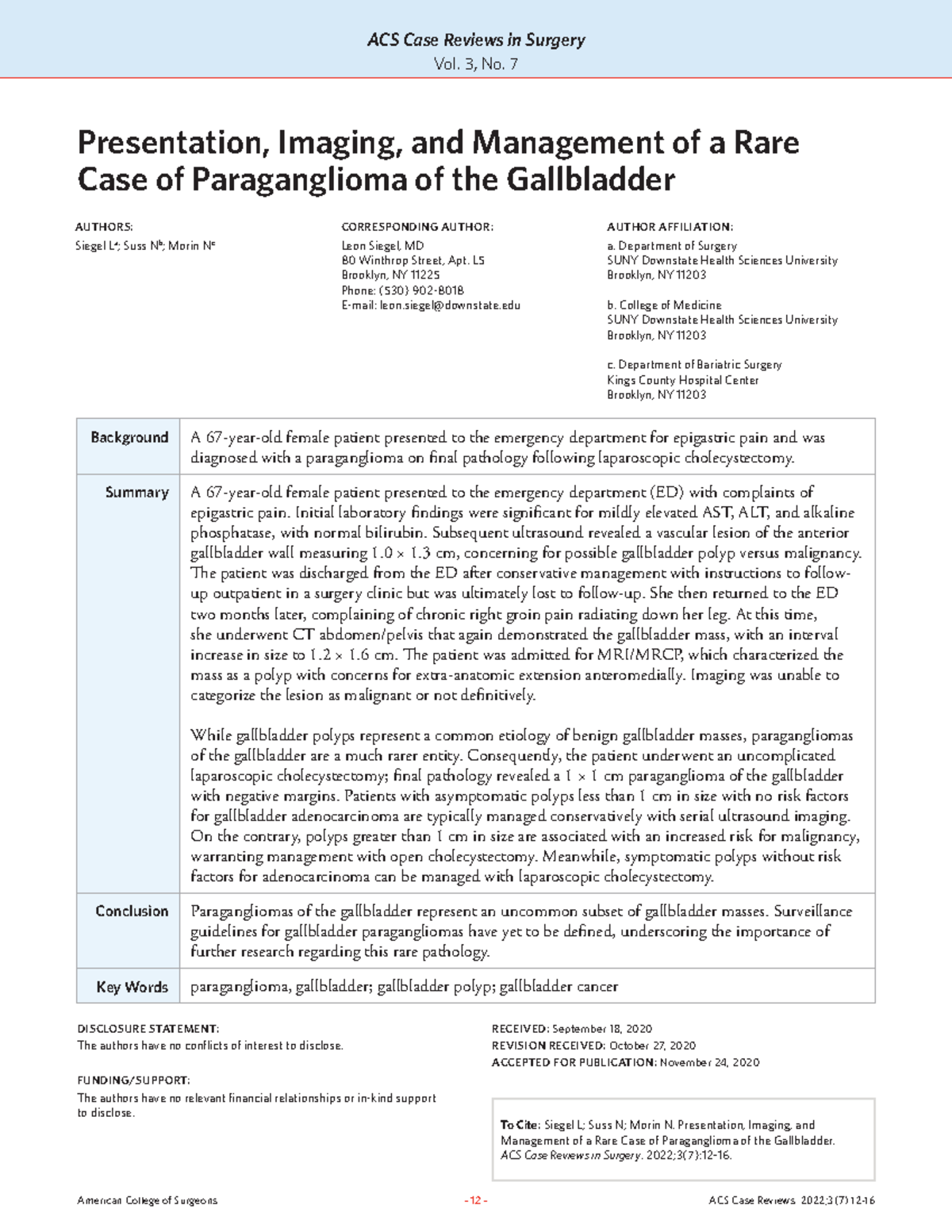 Siegel paraganglioma of gallbladde 1 ACS Case Reviews in Surgery