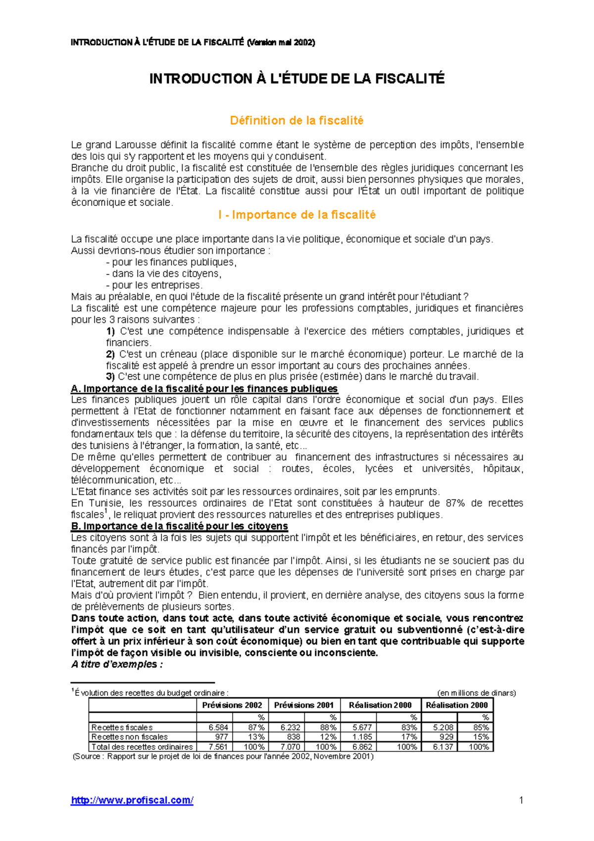 Introduction Etude De La Fiscalite - INTRODUCTION À L'ÉTUDE DE LA ...