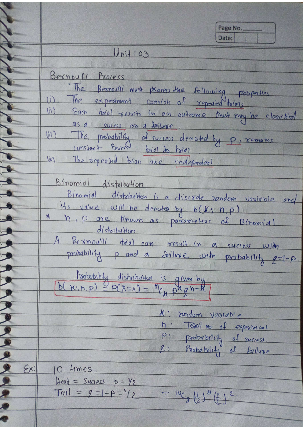 MTH302 U3 - unit 3 complete notes - Page No. Date: Unit : 03 Bernoulli ...