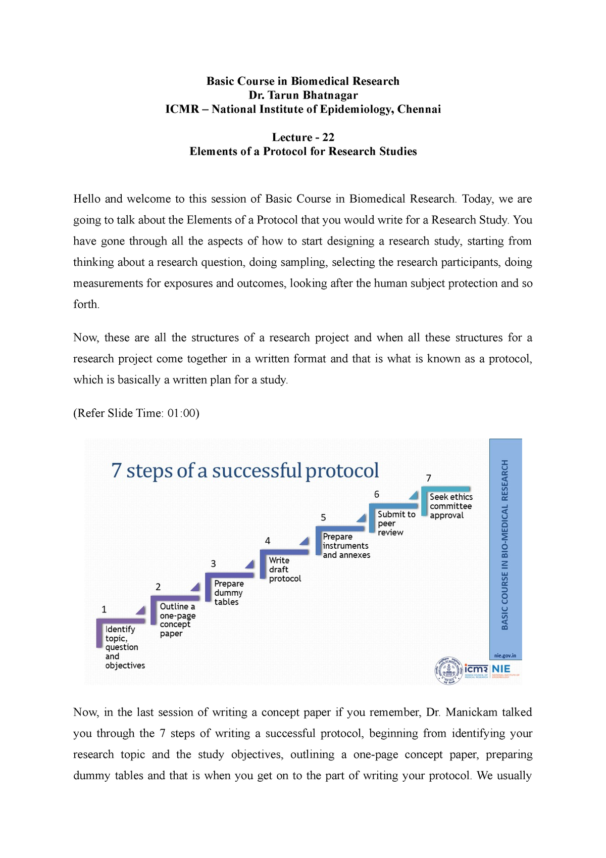 Lec-22 Elements Of A Protocol For Research Studies - Basic Course In ...