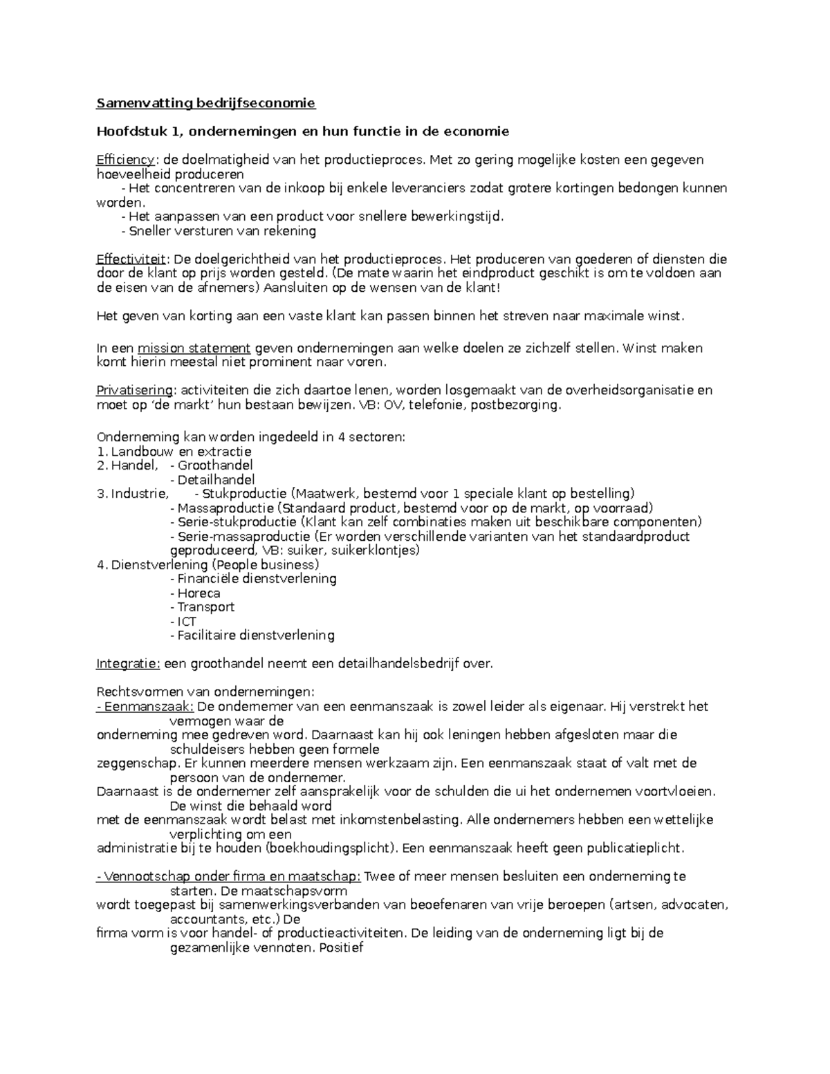 Samenvatting Basisboek Bedrijfseconomie - Hs 1 - 13 + 17 - Samenvatting ...