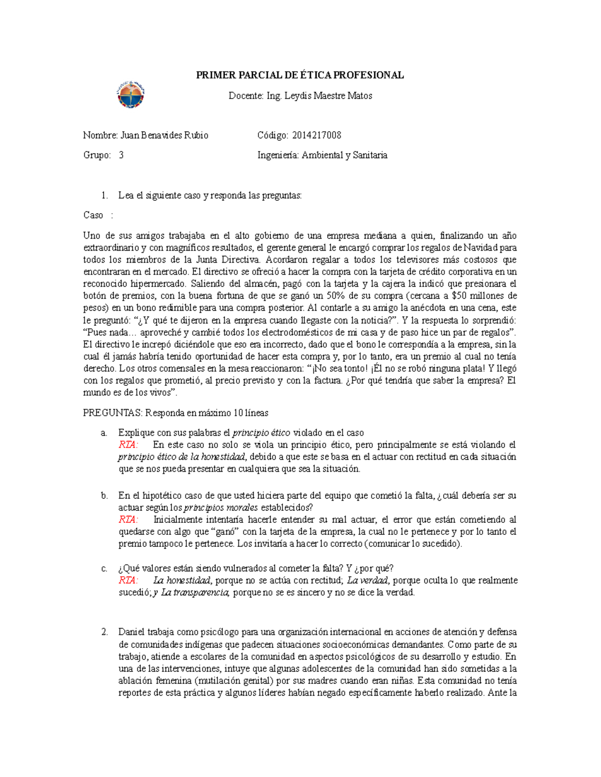 Etica Parcial Sobre La Etica Y La Moral Primer Parcial De Ética