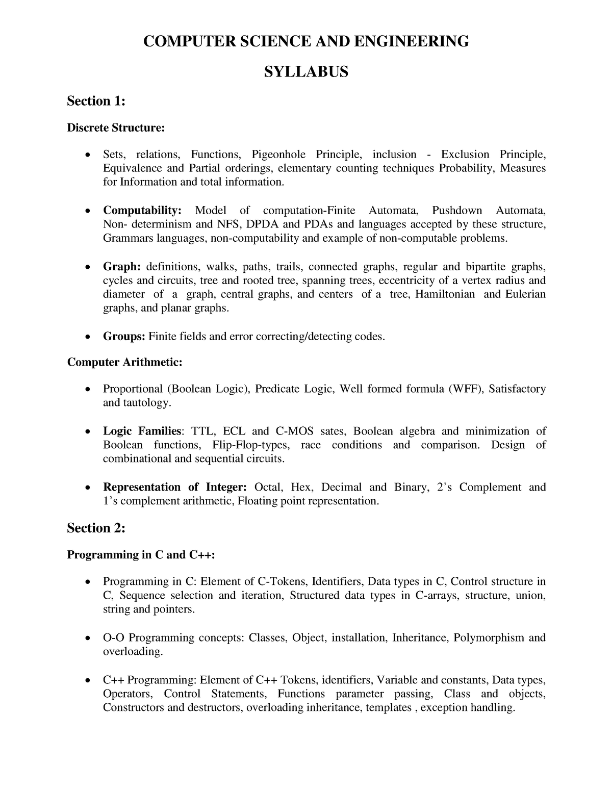 Cse - Syllabus - COMPUTER SCIENCE AND ENGINEERING SYLLABUS Section 1 ...